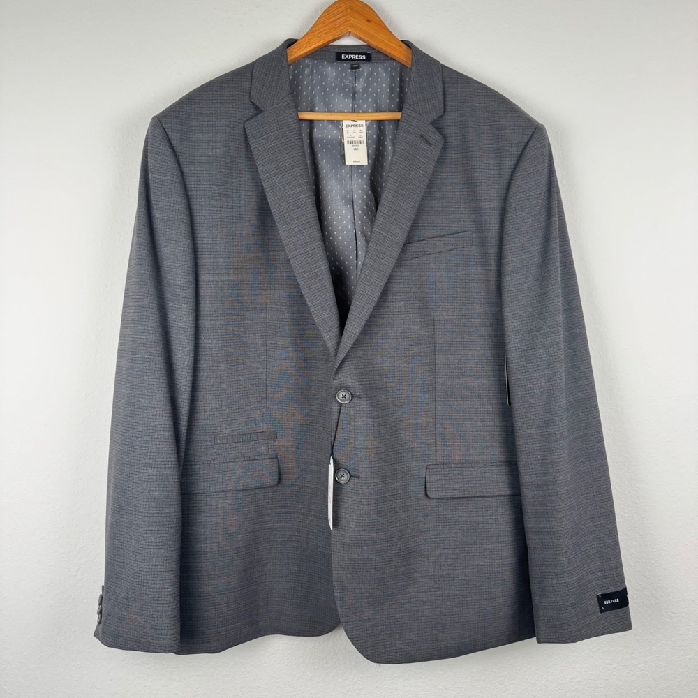 Express Suit Jacket Mens 48R Gray New Slim Fit Blazer Office‎ Business Casual